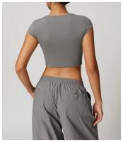 Camiseta deportiva de manga corta con cuello redondo para mujer, Camisa ajustada de manga corta para Yoga, secado fino, para correr - details 8