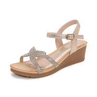 Sandalia 2025 Nuevas sandalias de moda con diamantes de agua Zapatos de mujer con tacón inclinado y parte inferior gruesa - details 3