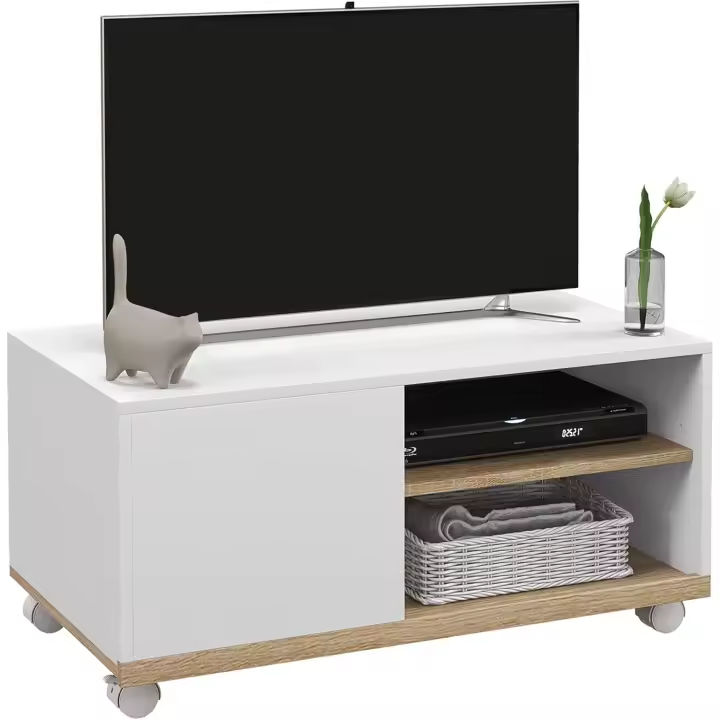 Mueble TV de Salón Moderno con Ruedas Mesa para Televisores de 42 Pulgadas Módulo TV con 1 Puerta y 2 Estantes de Almacenamiento 80x45x39,5 cm Blanco - 1
