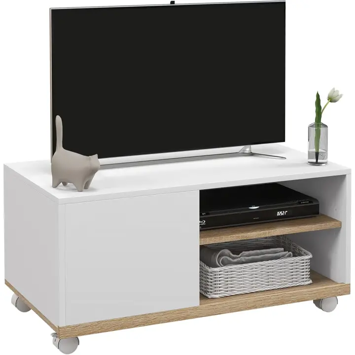 Mueble TV de Salón Moderno con Ruedas Mesa para Televisores de 42 Pulgadas Módulo TV con 1 Puerta y 2 Estantes de Almacenamiento 80x45x39,5 cm Blanco - 1