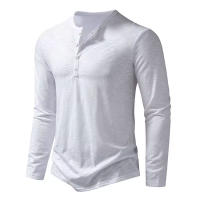 Camisa De Algodón Para Hombre Con Botones Cuello Henley Manga Larga Casual Color Sólido Moda Camisetas Transpirable Ligera Y De Wicking De Humedad - details 4