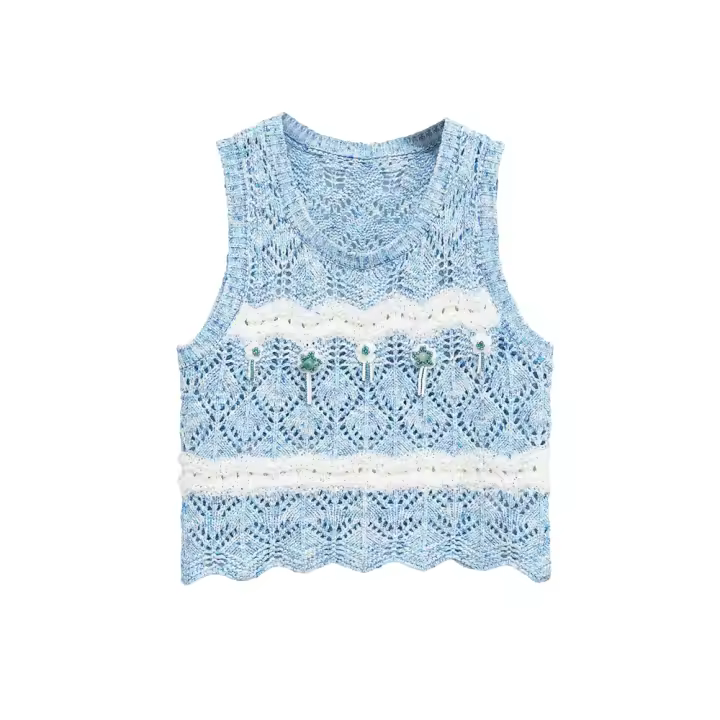 Camiseta sin Mangas de Verano PB&ZA 2025 Estilo Vacación de Ocio con Cuello Redondo - 1