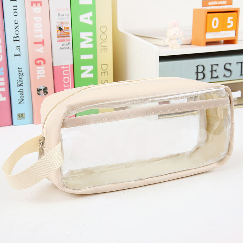 Estuche de lápices Kawaii, cajas de lápices transparentes de dibujos animados, bolsa impermeable para niñas, suministros escolares, papelería coreana Linda