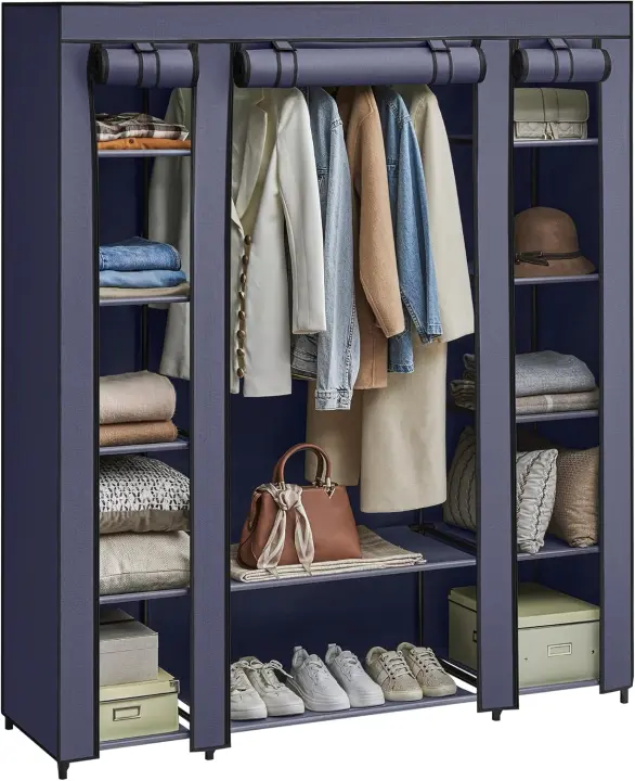 Armario de Tela 12 con Barra y Estantes Armario Estable para Dormitorio, Vestidor 150 x 45 x 175 cm - 1