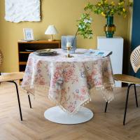 Mantel Vintage de lino y algodón, cubierta de mesa redonda lavable rústica Floral Pastoral para decoración de granja, Picnic, decoración de mesa - details 6