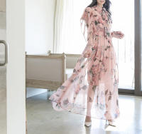 BGTEEVER-vestido de gasa con estampado Floral para mujer, traje elegante de manga larga con cuello de lazo, cintura ajustada, primavera y otoño - details 5