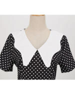 Vestido midi elegante informal para mujer con lunares, cuello Peter Pan, cintura alta y corte en A - details 12