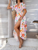2025 Primavera / Verano Casual Bomisia Vacaciones Estilo Estampado Contraste Color Cuello en V Cintura alta Vestido de manga corta - details 9