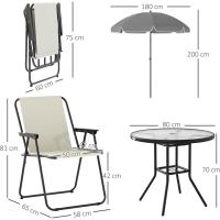 6 Piezas Muebles de Jardín Exterior con 4 Sillas Plegables Mesa de Vidrio y Sombrilla para Terraza Patio Crema - details 5
