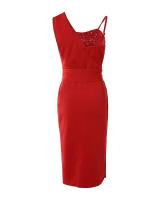 BUNO-Vestido de lentejuelas de color sólido para primavera y verano, vestido de reunión de una pieza con tirantes de un solo hombro, vestidos largos de cintura alta - details 6