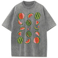Camisetas lavadas con estampado abierto de sandía para mujer, Camiseta de algodón Y2K, Top holgado de Hip Hop, ropa suave y transpirable - details 35