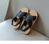 Sandalias de verano para niños y niñas, tela de piel brillante, zapatos de playa para niños, planos, cruzados, correa de tobillo, Ins, caliente - details 5