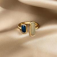 Anillo cuadrado de esmalte de goteo azul para mujer, anillos con apertura de Metal de Color dorado geométrico Retro, regalo de joyería para boda y cumpleaños para mujer - details 4