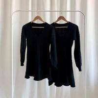 Falda corta de punto para mujer, ropa elegante de manga larga con cuello puntiagudo, usada, negra, invierno - details 39