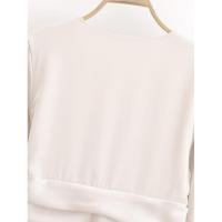 Mini vestido liso de satén de otoño para mujer, Vestidos informales de manga larga con cuello en V y cintura fruncida, Vestidos femeninos - details 8