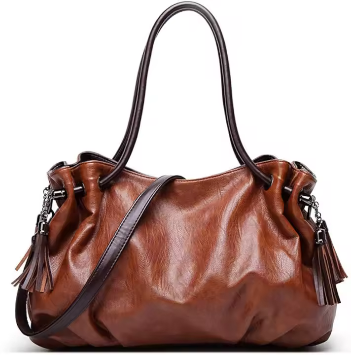 Bolsos de mano para mujer, bolsos de hombro tipo hobo con borla, gran capacidad, bolsos de cubo con asa superior - 1