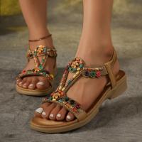 Sandalias de Tacón Plano para Mujer 2025 Estilo Boho con Cuentas de Madera y Strass - details 17