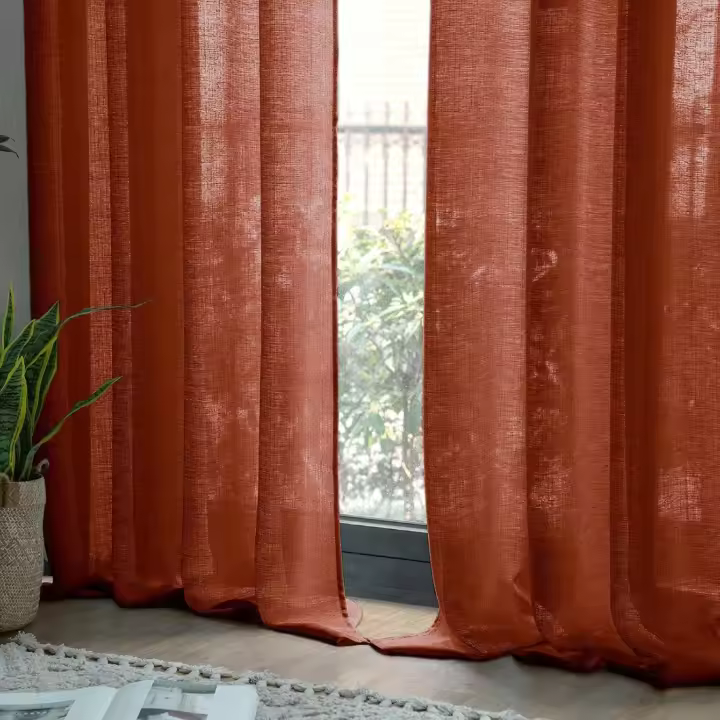 Cortinas de Salón Translucentes de Poliéster y Lino Anaranjado 140 x 280 cm - 1