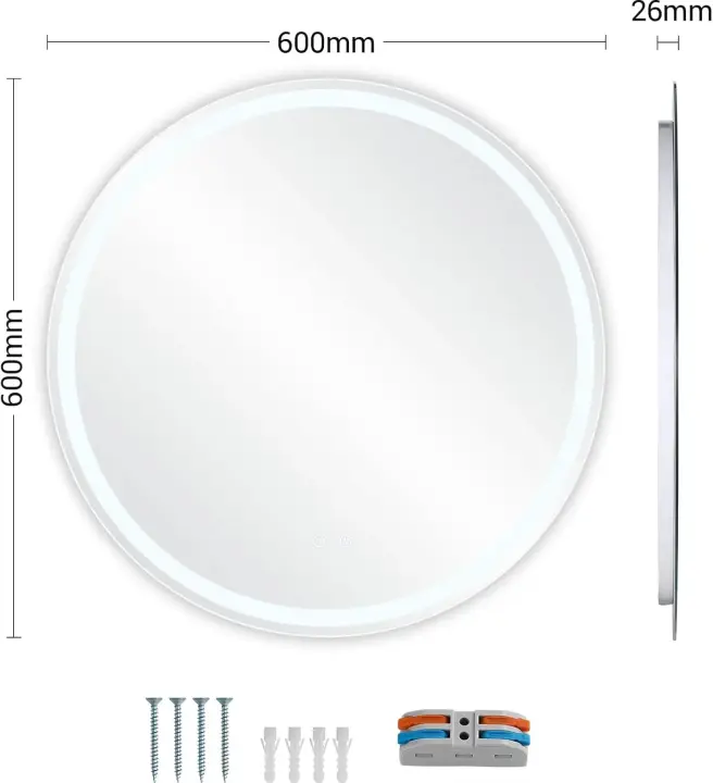 Espejo de pared para baño, luz antivaho regulable, instalación Horizontal o Vertical - 1