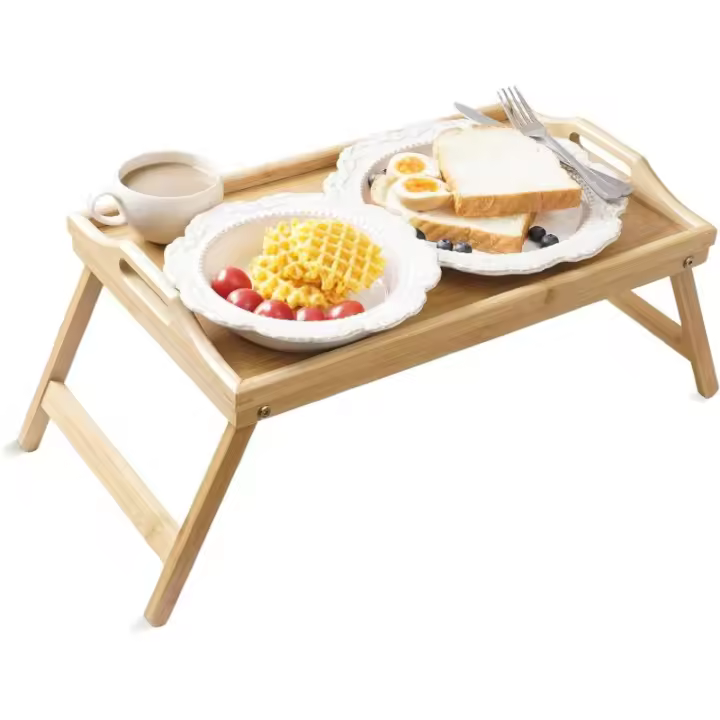 Mesa plegable de bambú resistente para desayuno, lectura y ordenador (mesa de almuerzo) - 1