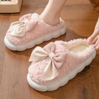Zapatillas de mujer de algodón, zapatos de suela gruesa para casa, parejas cálidas, encaje, antideslizantes, con plataforma plana, para - details 12
