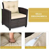Conjunto de jardín exterior de ratán de 3 piezas, 1 mesa auxiliar de vidrio templado y 2 sillas con cojines, muebles de jardín terraza balcón exterior (negro) - details 11