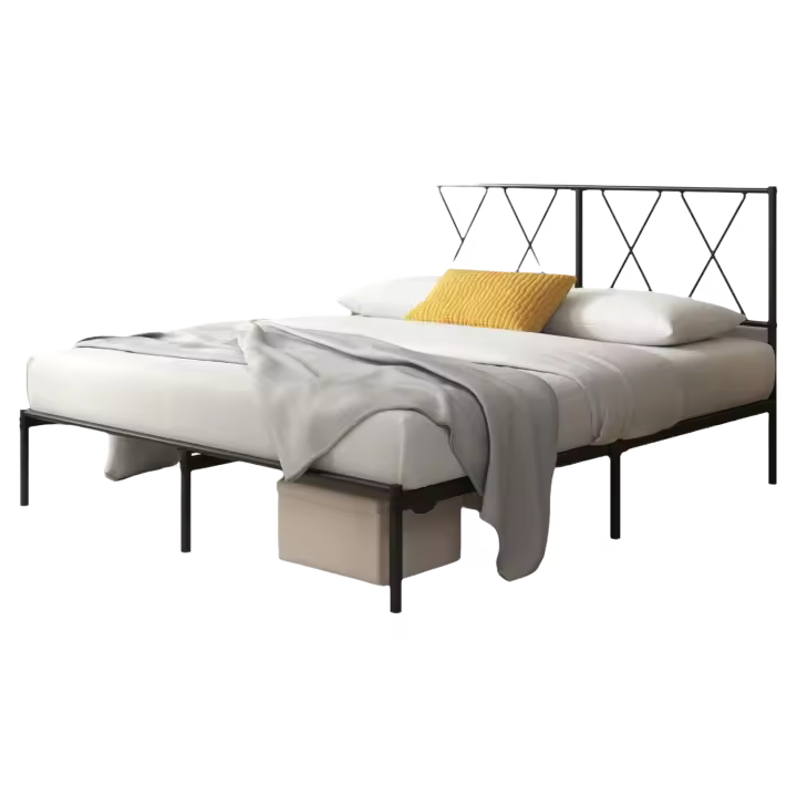 Marco de Cama de Metal Somier Altura de 30cm Montaje Fácil Espacio de Almacenamiento Bajo de la Cama Negro - 1