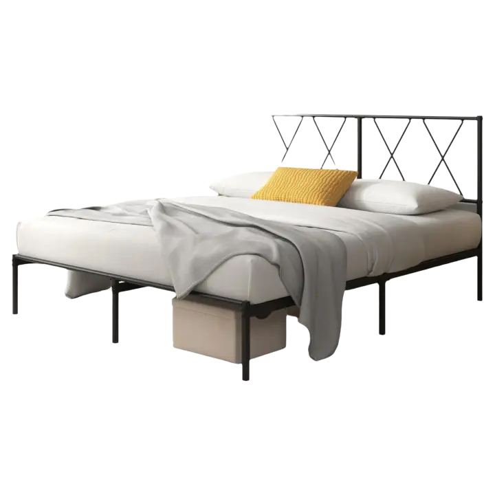 Marco de Cama de Metal Somier Altura de 30cm Montaje Fácil Espacio de Almacenamiento Bajo de la Cama Negro - 1