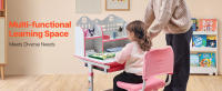 SucceBuy Juego de escritorio y silla de estudio para niños, escritorio de altura ajustable con estantería y cajón de almacenamiento, mesa de estudio para niños, rosa - details 0