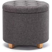 almacenamiento de lino acolchada redonda de 45 cm, taburete puf con almacenamiento (beige) - details 30