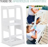 Torre Aprendizaje Plegable Montessori 2 en 1 Convertible en Mesa y Silla, Ayudante de Cocina de Madera, - details 1