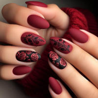 24 Piezas De Uñas Postizas Con Textura Mate De Diamante Rojo Puro Y Forma Almendra Para Uso Diario Y Fiestas Incluye 1 Strip De Rub Y 1 Jel - details 0
