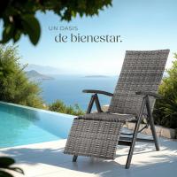 Respaldo Ajustable y Reposapiés, Silla Conjunto Jardín Exterior, Muebles Jardín Exterior Resistentes a Intemperie, Reposabrazos en Madera - marrón - details 15
