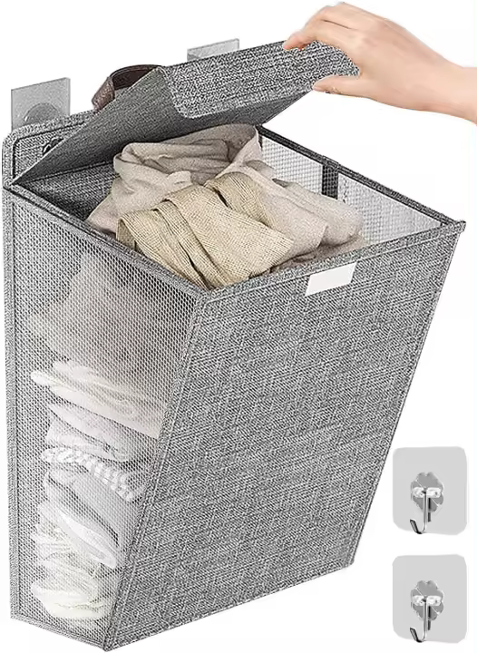 Cesto para la colada colgante, cesta de lavado grande con asa, cesta para ropa sucia sin instalación, cesta de baño montada en la pared - 1