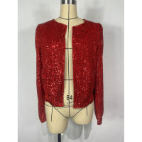 Chaqueta de manga larga con cuello redondo y lentejuelas para mujer, abrigo corto elegante de Color liso para primavera y otoño - details 27