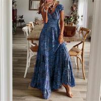 Vestidos con cuello en V para mujer, a la moda vestido estampado de manga corta, Verano - details 5