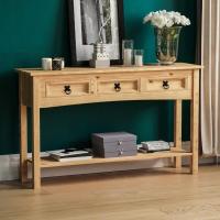 Mesa consola de pino macizo encerado con estante de madera de pino - details 0
