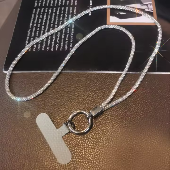 Correa de teléfono móvil con colgante de diamantes de imitación para mujer, estilo de muñeca corta, estilo de Clip, correa larga para el cuello, antipérdida - 1