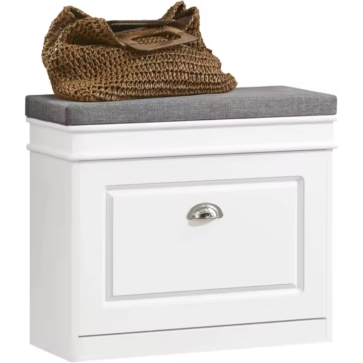 Banco Zapatero con 1 Cajón Zapatero Entrada Recibidor Organizador para Zapatos Madera de ingeniería 75 x 24 x 51 cm Blanco FSR82-L-W ES - 1
