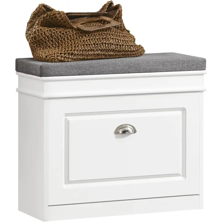 Banco Zapatero con 1 Cajón Zapatero Entrada Recibidor Organizador para Zapatos Madera de ingeniería 75 x 24 x 51 cm Blanco FSR82-L-W ES - 1