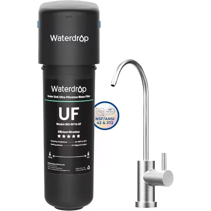 Waterdrop 10UA-UF Sistema de filtro de agua para debajo del fregadero de agua ultra bajo encimera de 0,01 micras, reduce el cloro, plomo, fluoruro, mal sabor y olor, alta capacidad de 30000 litros - 1