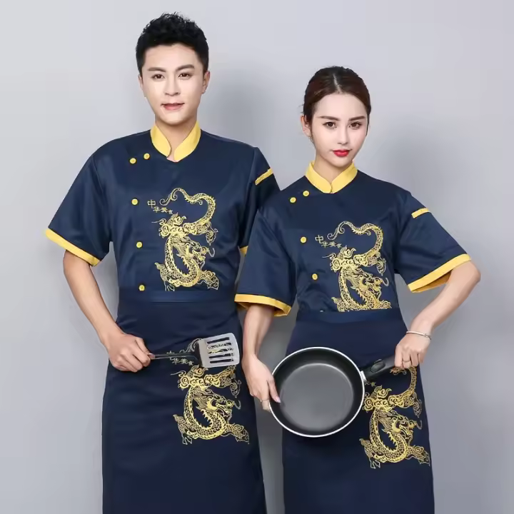 Uniforme de Chef para Hotel, restaurante, cocina, monos de Chef de manga corta, malla transpirable de verano, ropa fina para la espalda de la cantina para cocinar - 1
