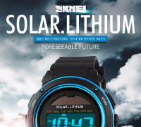Reloj de Pulsera Deportivo al Aire Libre SKMEI para Hombres Correa de PU Solar Cronógrafo Alarma 5Bar Impermeable Digital Reloj Hombre 1096 con Material de Banda de Cuero Vegetal - details 0