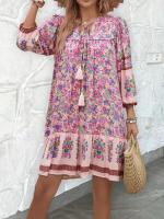 Vestido Corto Chic con Estampado Bohemio Cuello en V, Ajuste Suelto, Viscosa para Mujeres - details 0