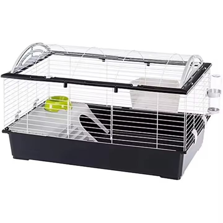 Ferplast Jaula Conejos CASITA 100 - Espaciosa, Techo Abatible, Escalera Frontal, Clips de Seguridad - Fácil Mantenimiento, Accesorios Incluidos - Eco-Sostenible - 96 x 57 x h 56 cm - 1