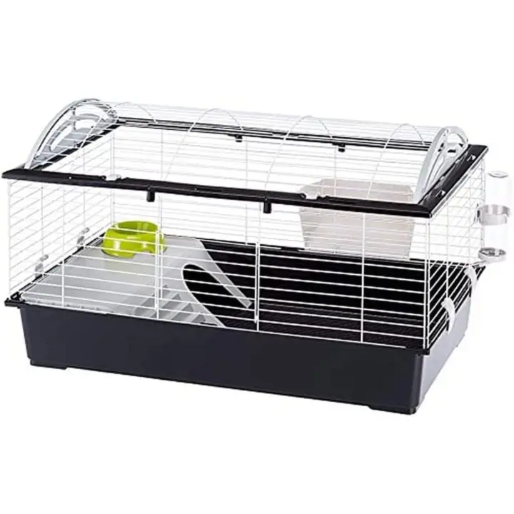 Ferplast Jaula Conejos CASITA 100 - Espaciosa, Techo Abatible, Escalera Frontal, Clips de Seguridad - Fácil Mantenimiento, Accesorios Incluidos - Eco-Sostenible - 96 x 57 x h 56 cm - 1