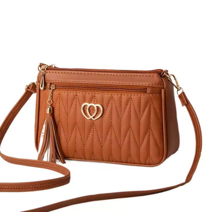 Bolso cruzado de gran capacidad para mujer, decoración con borlas, bolso de hombro con entramado y cremallera, bolso de bolsillo, bandolera de cuero de PU - 1