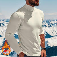 Camisa de manga larga para hombre, top ajustado con cuello alto, color sólido, terciopelo - details 26