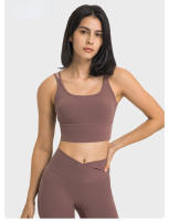 SHINBENE-sujetadores de gimnasio para mujer, ropa deportiva sin aros con tirantes, larga, talla grande, sensación desnuda - details 3