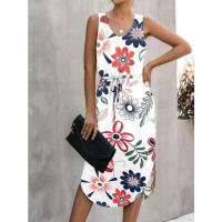 Vestido estampado de cintura irregular con cuello en V de verano 2025 para mujer - details 5